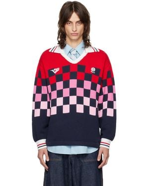 rice nine ten Checkrd Soccer Jersey Sweater - Red