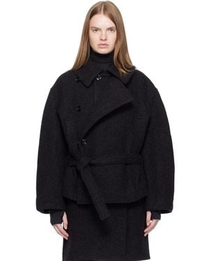 Lemaire Khaki Short Asymmetrical Bathrobe Coat in Black | Lyst