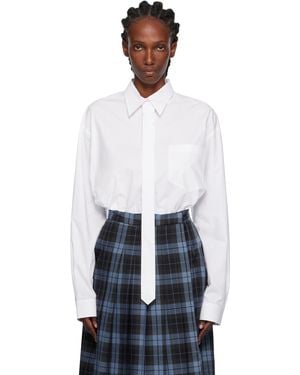 Pushbutton Neck Tie Shirt - White