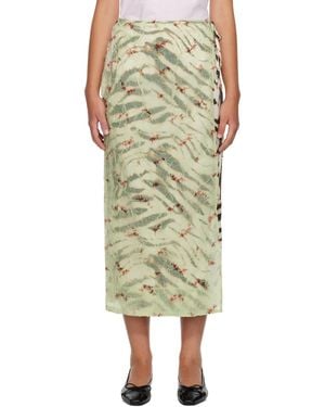 Ganni Off- & Shibori Organza Printed Stretch Satin Maxi Skirt - Green