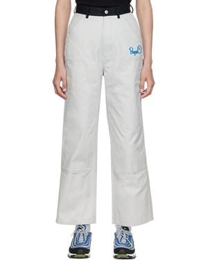 A Bathing Ape Pantalon De Peintre Gris - Blanc