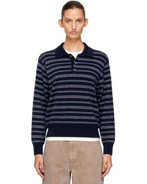 DUNST Collared Striped Sweater - Blue