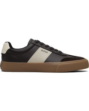 BOSS Leather Stripe Logo Trainers - Black