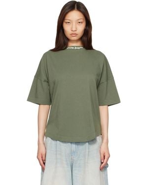 Palm Angels Khaki Classic Logo Over T-Shirt - Green