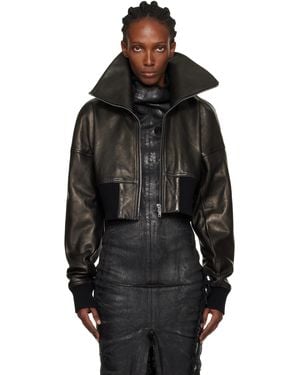 Rick Owens Concordians Dracucollar Cropped Leather Jacket - Black