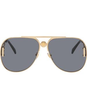 Versace Lunettes De Soleil Aviateur Dorées À Ferrures À Logo Medusa '95 - Gris