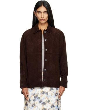 STAUD Chemise Josette Brune En Suède - Marron