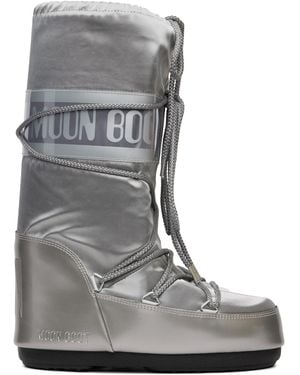 Moon Boot Bottes Icon Glance Argentées En Satin - Gris