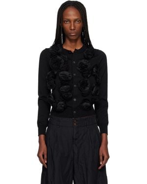 Comme des Garçons Lambswool Jersey X Flower Embroidery Cardigan - Black