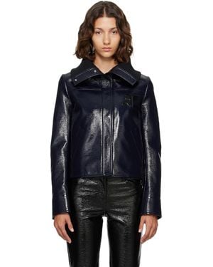 Courreges Blouson Bleu Marine En Vinyle À Col Droit - Noir