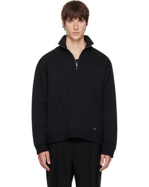 Valentino Cotton Quarter-Zip 'V' Badge Sweatshirt - Black