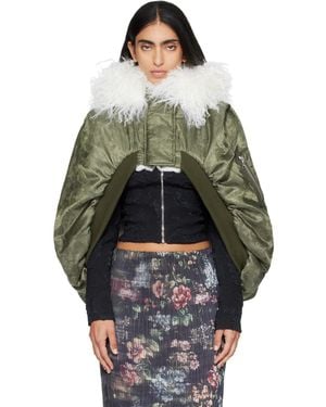 Petra Fargerstrom Khaki Jacquard Bomber Cape - Grey