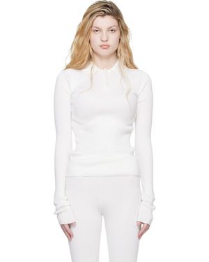 Rier Polo Blanc Cassé En Tricot Côtelé De Soie - Multicolore