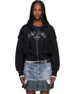 ANDERSSON BELL Lace Layered Zip Up Hoodie - Black