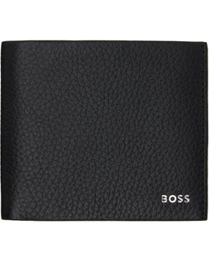 BOSS Portefeuille Noir En Cuir Grainé À Ferrures À Logo