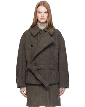 Lemaire Khaki Short Asymmetrical Bathrobe Coat - Black