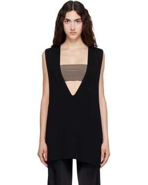 Rick Owens Tower Wool Knit V Neck Vest - Black