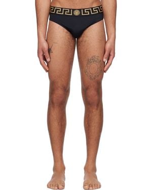 Versace ブラック グレカ ボーダー スイムブリーフ
