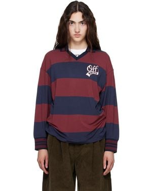 Off-White c/o Virgil Abloh Burgundy Striped Interlock L/S Polo - Red