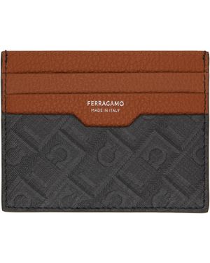 Ferragamo Porte-Carte Gris Et Brun À Monogrammes - Marron