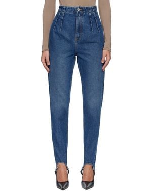 Mugler Jean Cigarette Bleu En Denim À Sous-Pied