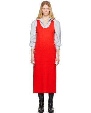 AURALEE Cotton Silk Stretch Knit Midi Dress - Red