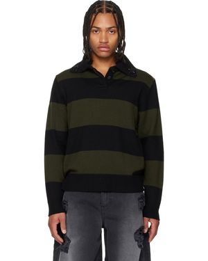 Simone Rocha Polo De Rugby Kaki Et Noir À Col À Ornements Facettés