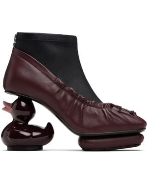 Maison Mihara Yasuhiro Burgundy Duck Heel Ballet Boots - Black