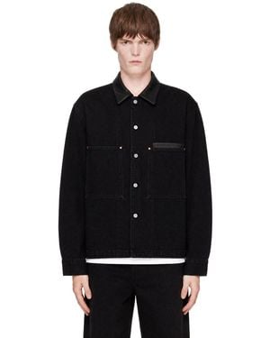 Lemaire Workwear Leather Collar Denim Jacket - Black