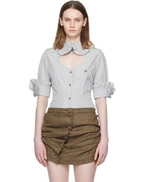 Vivienne Westwood Pinstripe Shirting S/S Toulouse Frill Shirt - Brown
