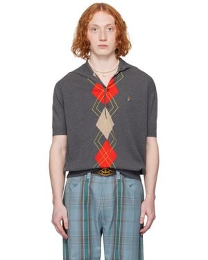 Vivienne Westwood グレー アーガイル ニットポロシャツ - ブラック