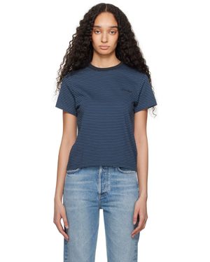 DUNST ブルー＆ネイビー Essential ボーダー ロゴ Tシャツ