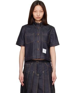 Thom Browne Straight Hem Button Down Point Collar Denim Shirt - Black