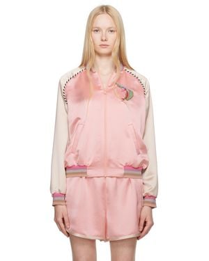Anna Sui Satin Embroidered Souvenir Bomber Jacket - Pink