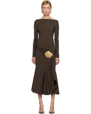 Conner Ives Robe Longue Brune En Spandex De Polyester Recyclé À Ceinture - Noir
