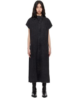 Y's Yohji Yamamoto ブラック 6Oz Bleached Denim French Sleeve Shirt マキシワンピース