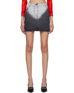Pushbutton Brief-Washed Denim Miniskirt - Black
