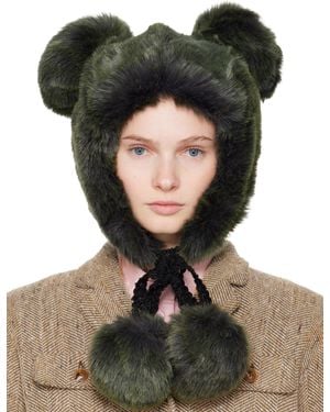 Anna Sui Ssense Exclusive Faux Fur Teddy Bear Hat - Black