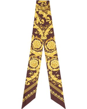 Versace Burgundy & Printed Silk Twill Ribbon Scarf - Yellow