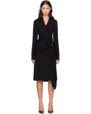 Ferragamo Robe Midi Noire En Viscose À Taille Froncée
