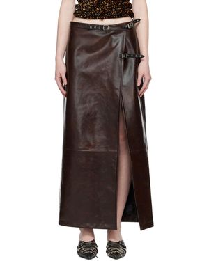 Acne Studios ブラウン レザー マキシスカート - ブラック