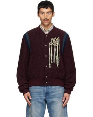Dries Van Noten Burgundy Fringe Bomber Jacket - Red