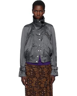 Dries Van Noten グレー サテン ボンバージャケット - ブラック