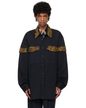 Dries Van Noten ネイビー エンブロイダリー シャツ - ブルー