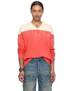 Guess V-Neck Long Sleeve T-Shirt - Red