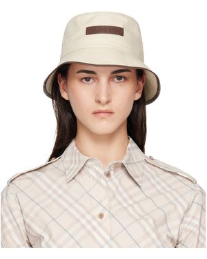Burberry Off- Logo Gabardine Bucket Hat - Brown