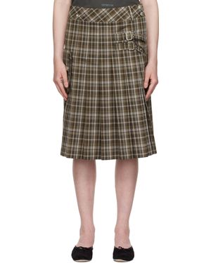 OPEN YY Jupe Midi De Style Kilt Brune À Carreaux Et À Poche Cargo - Noir