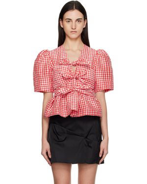 Ganni Crinkled Check Taffeta Blouse - Red