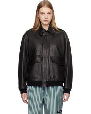 HOMMEGIRLS Leather Bomber Jacket - Black