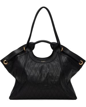 Balmain Topstitched Leather Large Tote - Black